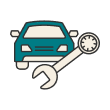 car-with-wrench-icon The drawn image of the front view of a car with a wrench next to it.