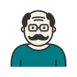 A drawn image of an elderly man with glasses, a balding head, and a large moustache. This signifies the discounts available to senior citizens.