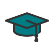 A drawn image of a graduation cap. This signifies the discounts available to students.
